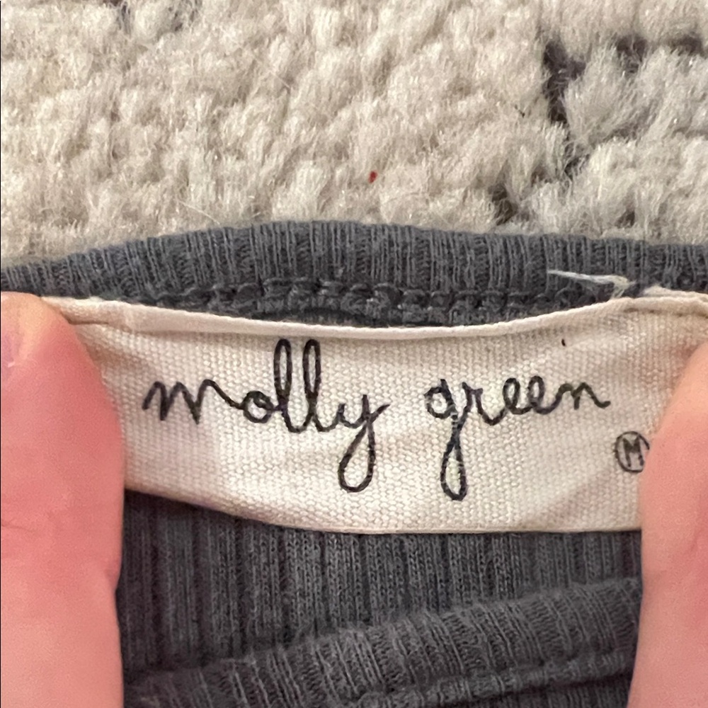 Molly Green Blue Gray Ruffle Trim Ribbed Top - Picture 2 of 4